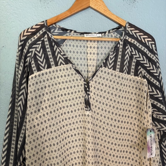 NWT Gentle Fawn Solitude Cream and Black Relaxed Buttoned Blouse Boho‎ - Picture 4 of 10